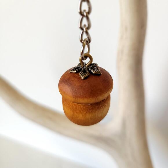 Handmade Naturally Dyed Wood Acorn Keychain - Picture 2 of 2